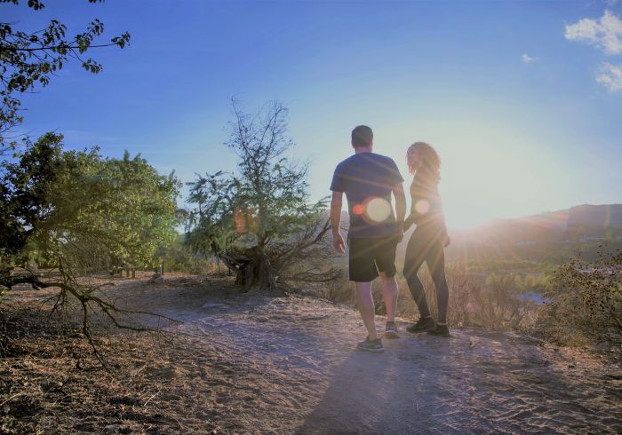 hiking forest bathing couple